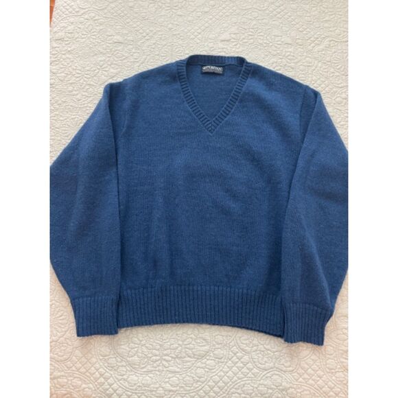 NWOT Puritan Shetland Wool V-neck sweater, blue, XL, made in USA. - Picture 1 of 6